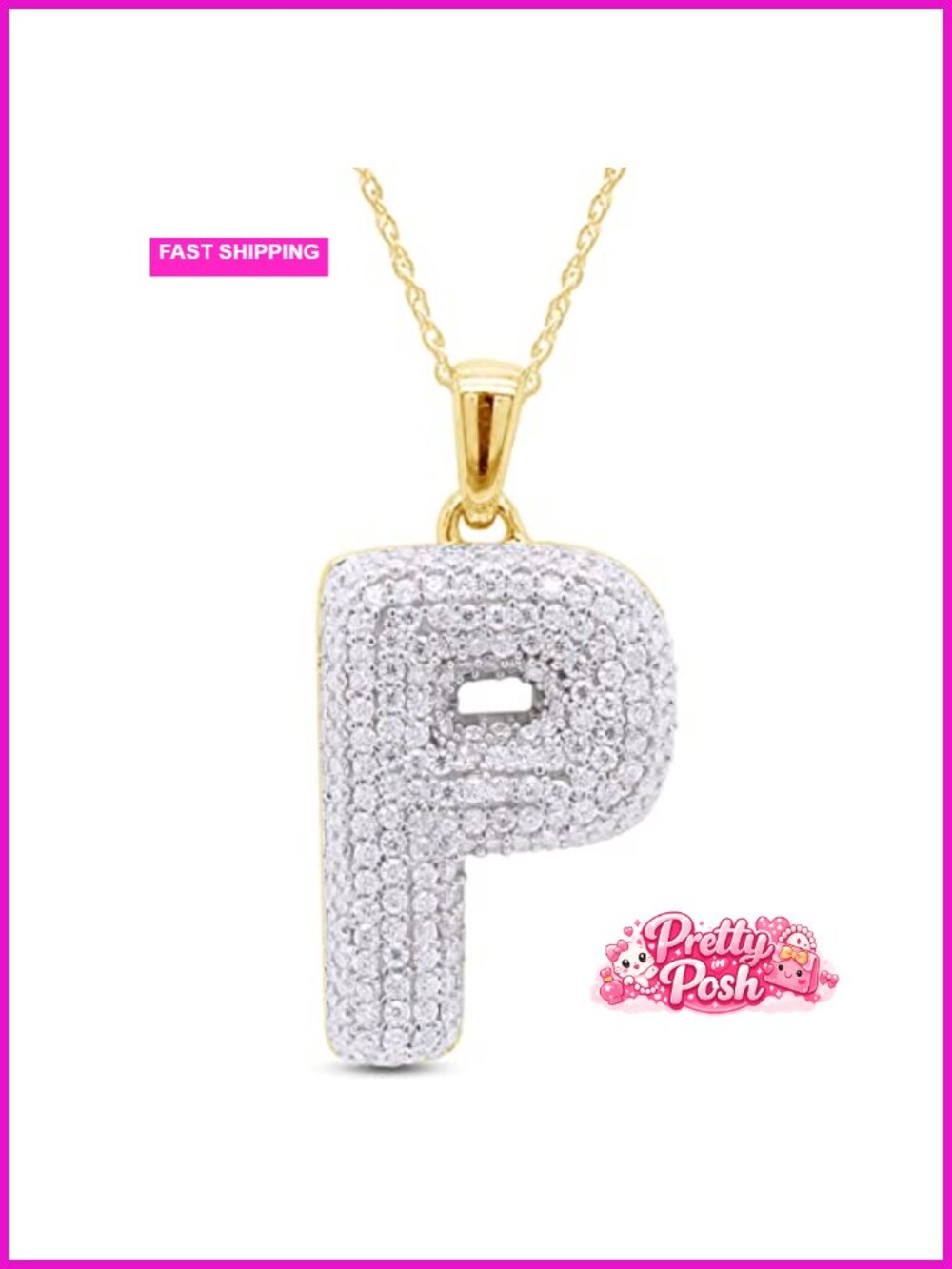 1 Carat Moissanite Initial P Pendant Necklace 14k Gold Plated 925 Sterling